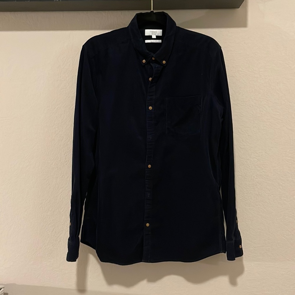 Mens Navy Corduroy Button Down